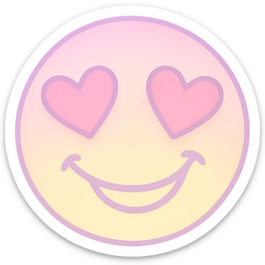 cute emoji, heart eyes, playful grin, pastel pink and yellow sticker
