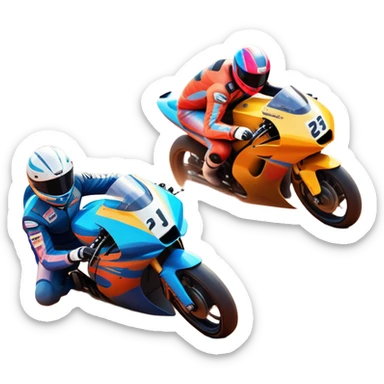 A sleek racing car and motorcycle speeding on a track, leaving a trail of dust behind. The scene captures the thrill of high-speed competition, with blurred motion and vibrant colors, highlighting the dynamic energy of motorsport. sticker