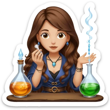 alchemist woman long wavy brown hair tattoos tasting potion drop sticker