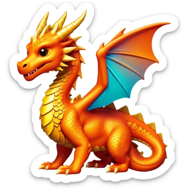 Clash of Clans aesthetic: Cinematic Playful Dragon Emoji, rendered in a 3D vector-style similar to standard emojis with minimal shading and bold, simplified shapes. A compact, isometric dragon with majestic wings and intricately scaled details, softly glowing with a legendary, mythical charm. Simplified yet unmistakably iconic, highly detailed and consistent, glowing with a soft radiant brilliance and high shine. Stylized with a touch of fantastical might and a soft glowing outline, capturing the essence of a mighty dragon with a friendly, playful demeanor! sticker