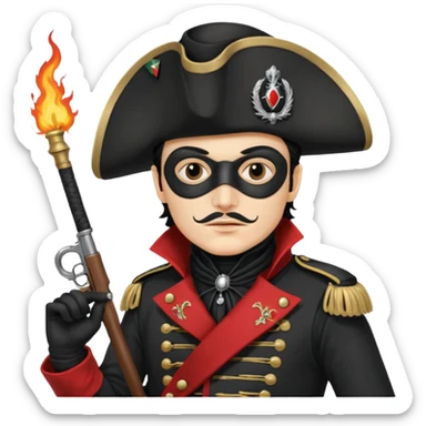 Adam Ant  with black mask is wearing a Hungarian jacket Hussar'S JACKET, holds two firelocks holsters in his hands sticker