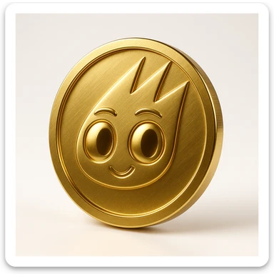 Create a flat gold token featuring only the mascot's head centered. The illustration should be clean, simple, and flat with a gold color scheme. No body or accessories included, focusing solely on the head as the main feature. sticker