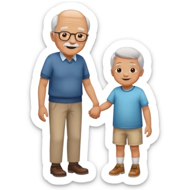 grandpa holding hands with a small child, cheerful and caring sticker
