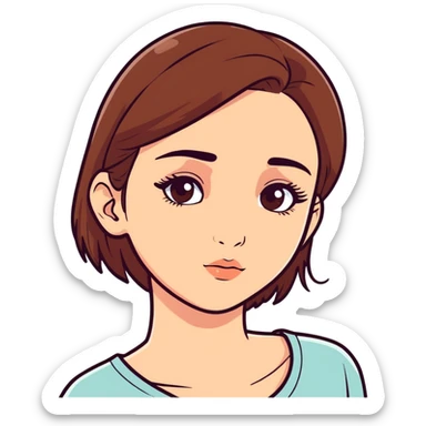 Girl with brown hair and brown eyes, straight eyebrows, long lashes, little cute nose, cute lips sticker