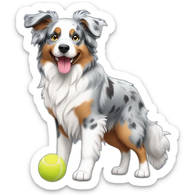 blue merle australian shepherd fetching tennis ball sticker