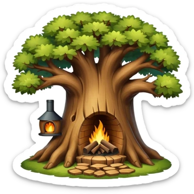 house inside a large oak tree trunk sticker