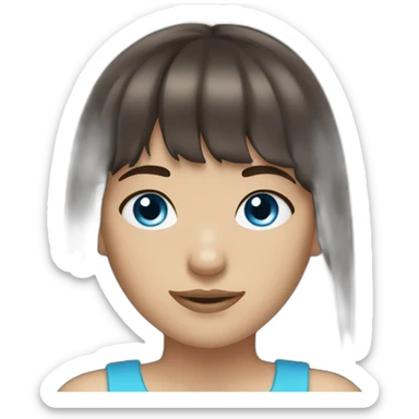 Dark brown long hair bangs girl with blue eyes sticker