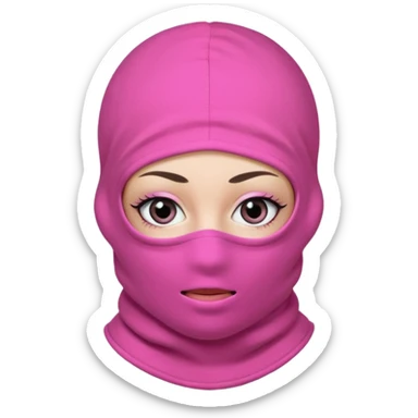 baggy stylish 3 hole balaclava pink in colour with girly eyes showing through the eye holes of the balaclava with beautiful eyelashes on  sticker