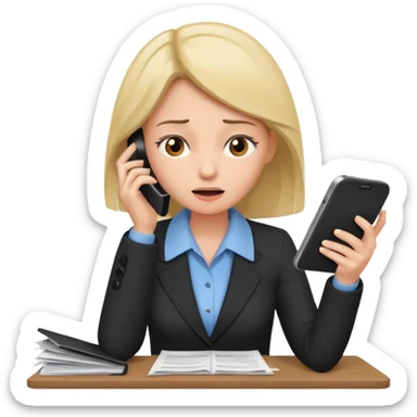 the same woman, but dropping documents and using the phone sticker