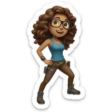 Beautiful tattooed woman, glasses, long brown hair rock climbing sticker