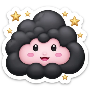 Black cloud with few shiny stars with pink cheeks sticker