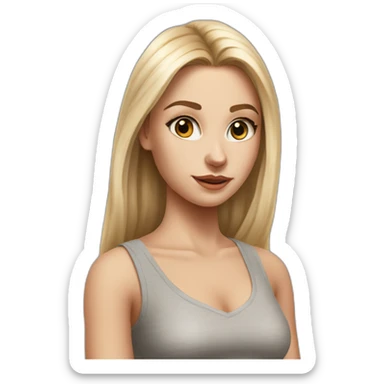 hyperrealist caucasian girl, long straight blonde hair, v-neck laced crop tanktop, grey tight mini skirt sticker