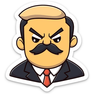 A cartoon angry boss character with a thick mustache, frowning face sticker