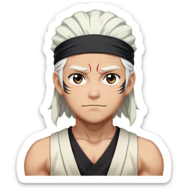 Tengen Uzui with a smirk, Sound Hashira from Demon Slayer, white hair, headband, muscular sticker