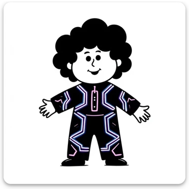 Cabbage Patch Kid as Tron character in 80's retro anime style with neon colors sticker