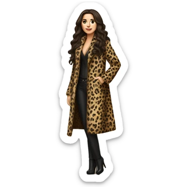 Beautiful realistic long brunette hair mob wife with leopard coat sticker