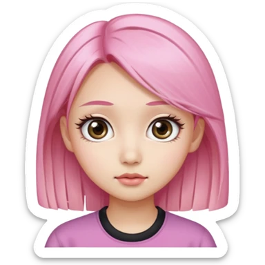 An Asian girl with pink-blonde hair, big eyes, thick eyebrows, and long eyelashes; only her head... sticker