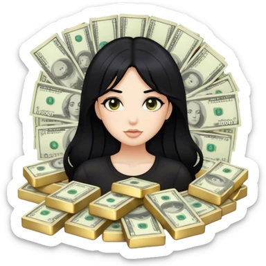 girl with black hair and blonde money pieces sticker