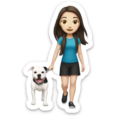White brunette Girl walking a black pit bull sticker