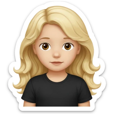 3yr old girl wavy long blond hair brown eyes black tshirt sticker