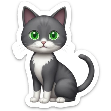 full body gorgeous solid dark grey cat with green eyes, white paws and white whiskers playing sticker