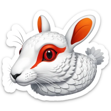 Rock Ptarmigan-Snowshoe-Hare-Koi-Fish-Animal-hybrid, full body, with red marking over eye sticker