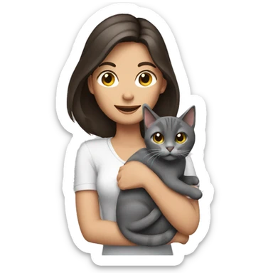 pretty brunette woman holding grey cat sticker