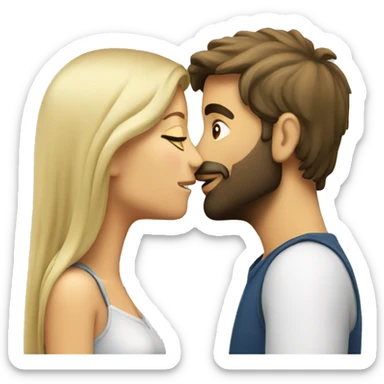 Brunette guy with beard kissing blond girl with long hair sticker