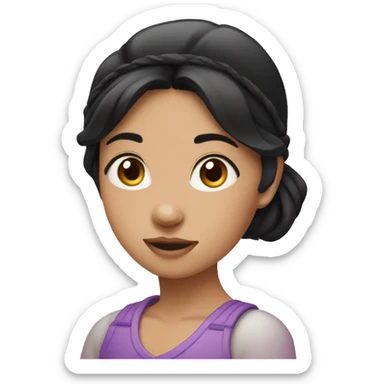 Girl doing sweets  black hair wearing hair band black eyes small nose rounded face  sticker