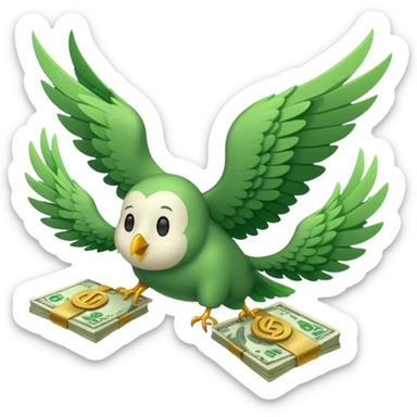 un fajo de dólares con alas volando sticker