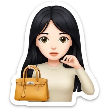 girl with long black hair holding birkin bag sticker