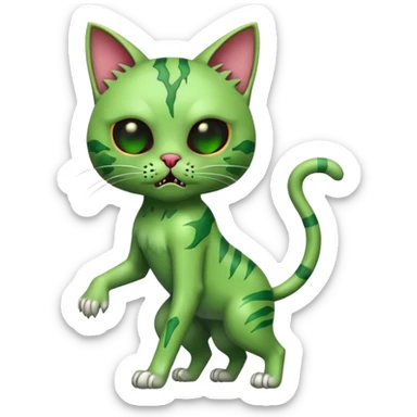 green zombie cat full body with action pose sticker