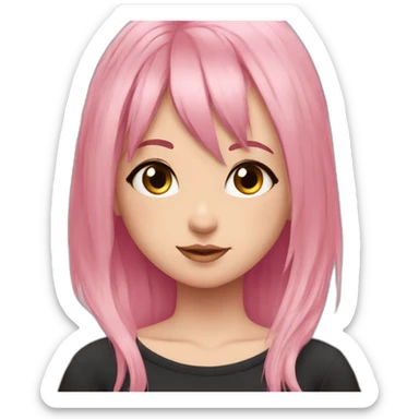 Full body Front view curvy emo girl pink hair sits on the floor straight view hands up black skirt полосатые рваные чулки sticker