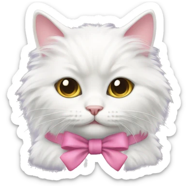 fluffy white cat with pink bow sticker