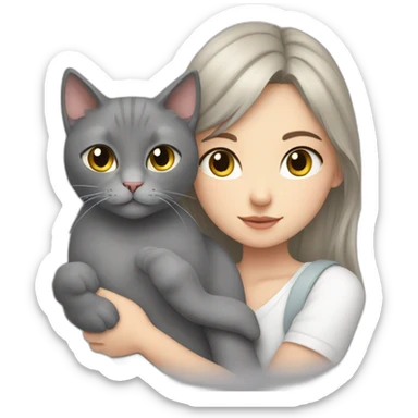 gray cat cuddles white turkish girl sticker