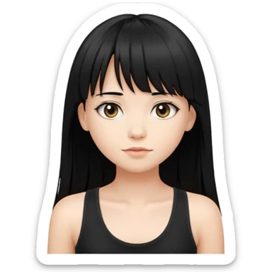 a pretty bratz fair girl with long black straight hair, wearing a black tank top sticker