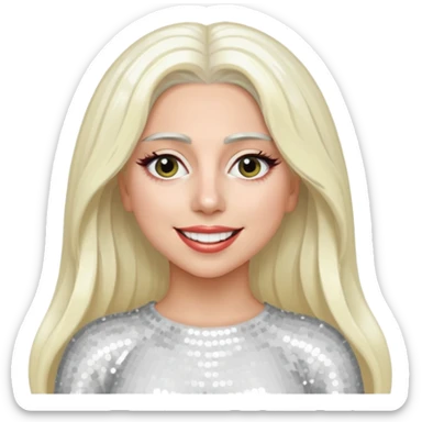 Lady Gaga with long platinum blonde hair, white sequin outfit sticker