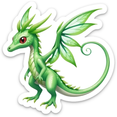 Sparkly White And Green Natural Flowery Colorful Grovyle-Flygon-Celebi-Fakémon-hybrid-creature (full body)  sticker