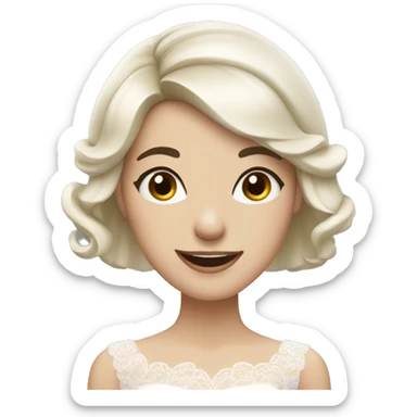 bride with dark short bob bangs brown eyes and giggling pale skin sticker