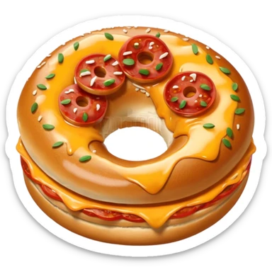 Half of a bagel topped with sauce cheese and pepperoni  sticker