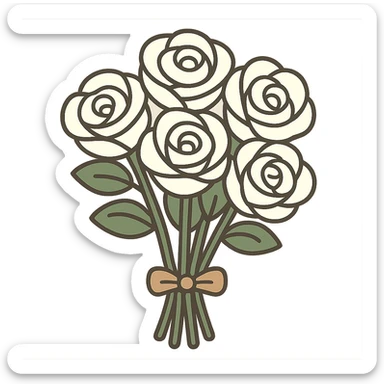 flat toon bouquet of white roses sticker