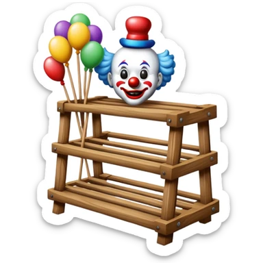A wooden rack on which the clown's things are stored sticker