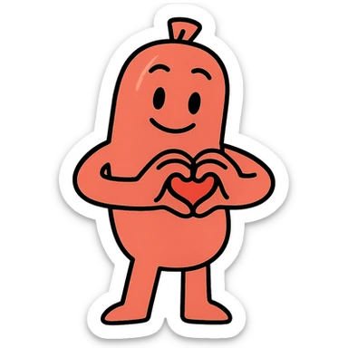a cute, friendly sausage-shaped humanoid with a pinkish-orange body, forming a heart with its hands sticker