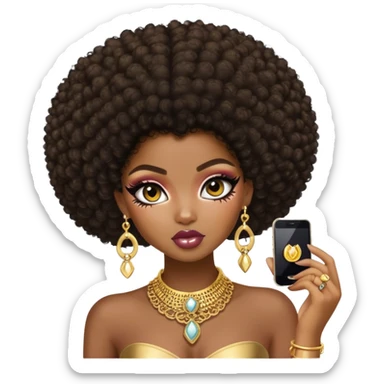 pretty bratz baddie, dark skin, afro hair sticker