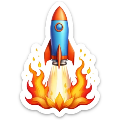 A colorful cartoon space rocket with flames shooting out, ready for liftoff sticker