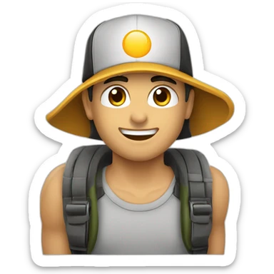 Repartidor de diarios con gorra con logo LN, hombre joven rubio sticker