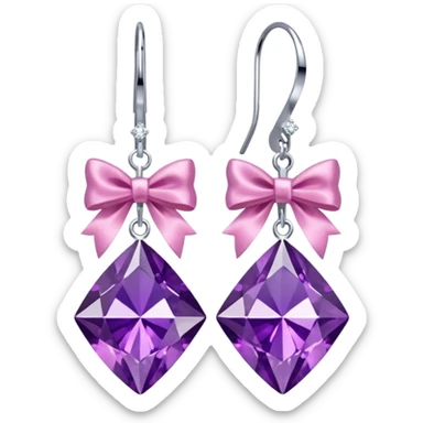purple diamond earrings with a pink bow sticker