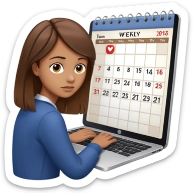 weekly calendar next to person  unadjusting it with laptop sticker