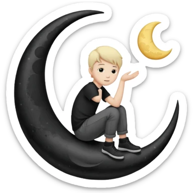 silhouette graphic of a boy sitting on a crescent moon sticker