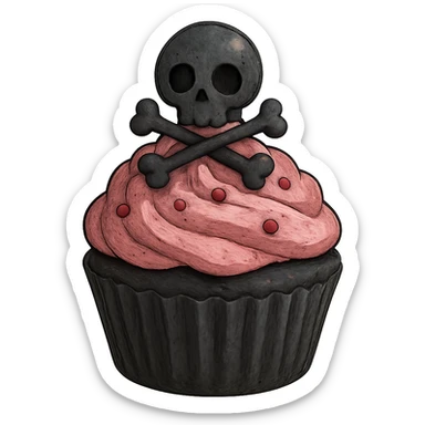 gothic cupcake, black and pink, ghibli style sticker